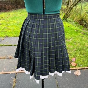 Plaid Skirt With Lace Trim